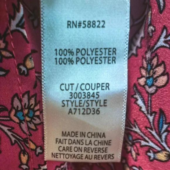 Max Studio Red Floral Blouse Long Sleeve Tie Front-Size M - Picture 7 of 8